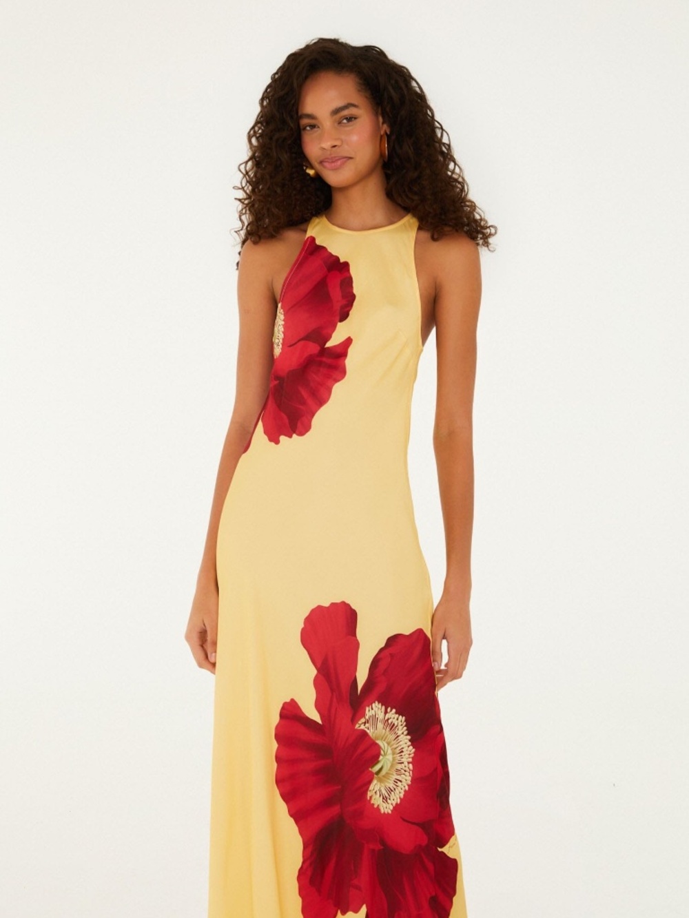FARM Rio Light Yellow Poppy Flowers Sleeveless Lenzing Ecovero Viscose Maxi Dr - Picture 3 of 3